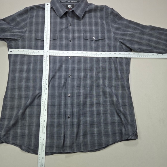 Rock Republic Mens XXL Plaid Long Sleeve Button Down Shirt Black Grey - Picture 9 of 9